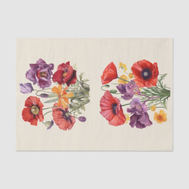 Papier Mousseline Deux Bouquets de Fleurs sauvages avec des pavots (Recto)