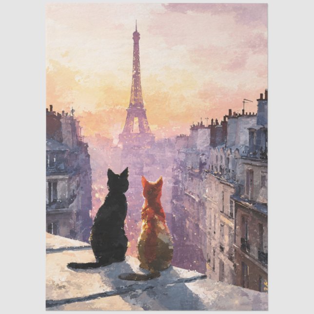 Papier Mousseline Deux chats sur un toit de Paris (Recto)