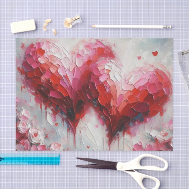 Papier Mousseline Deux Coeurs Abstraits Peindre Valentine Découpage (Artisanat)