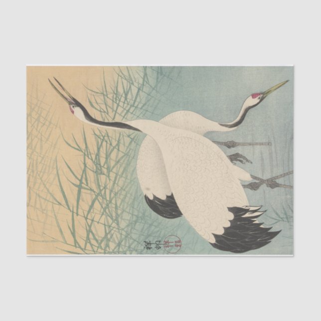 Papier Mousseline Deux grues par Ohara Koson (Recto)