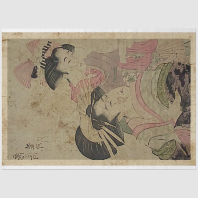 Papier Mousseline Deux Japonaises Woodblock Imprimer style Ukiyo (Recto)