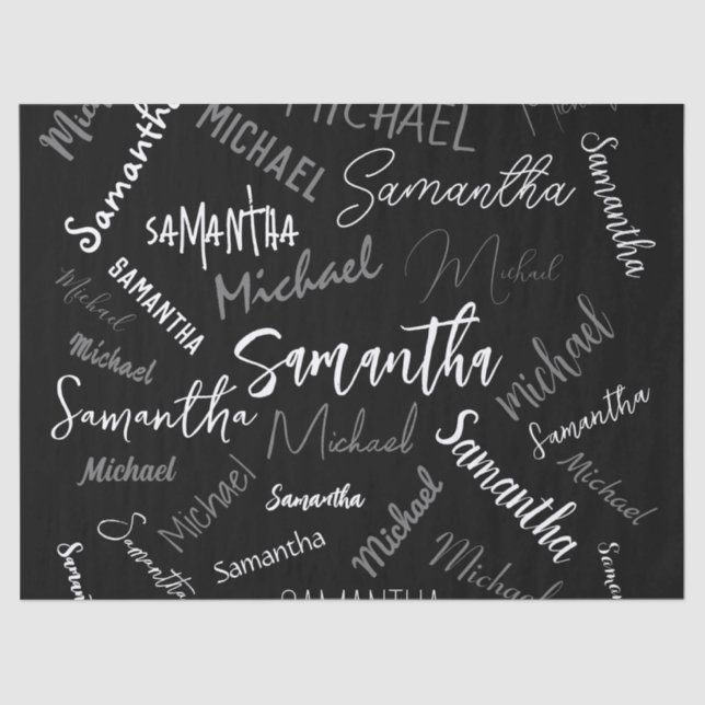 Papier Mousseline Deux noms couple motif monogramme noir gris blanc (Recto)