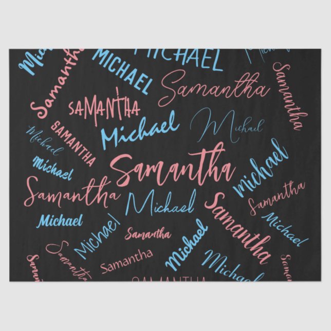 Papier Mousseline Deux noms couples motif monogramme bleu rose clair (Recto)