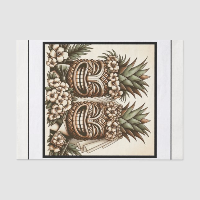 Papier Mousseline Deux pièces Gay Ananas Tiki Head Mariage rétro (Recto)