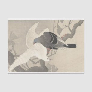 Papier Mousseline Deux pigeons sur une branche par Ohara Koson