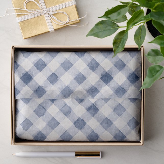 Papier Mousseline Déversoir de Mariage à Rayures Ecossaises Bleu Bla (Cadeau)