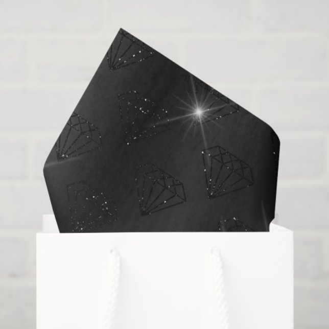 Papier Mousseline Diamant Noir Élégant Mariage Fiançailles Étincelan (Sac cadeau)