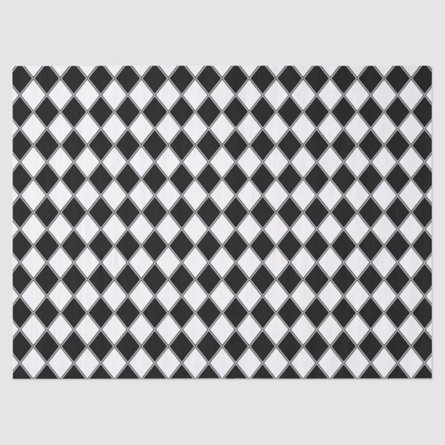 Papier Mousseline Diamant Noir et Blanc Motif Argyle (Recto)