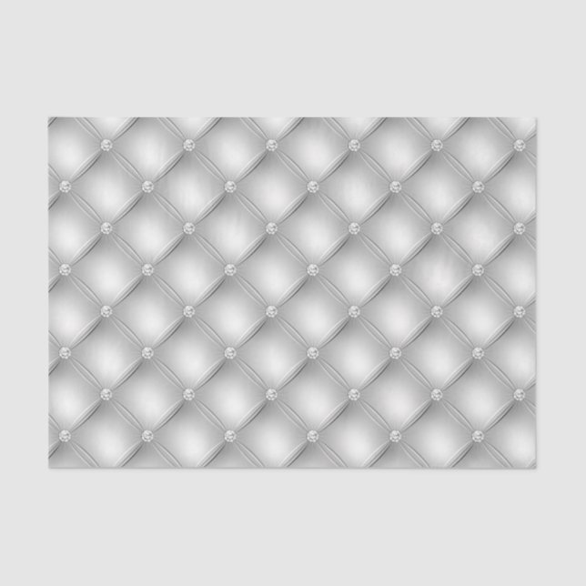 Papier Mousseline Diamant Tufté Argent Faux Cuir Versé (Recto)
