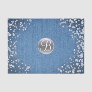 Papier Mousseline Diamants de Denim Étincellent Bling Monogramme Ini