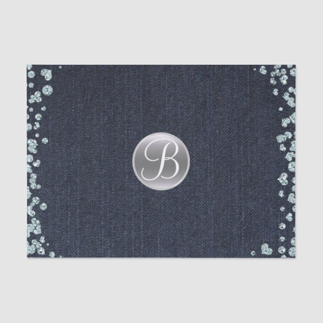 Papier Mousseline Diamants de denim scintillent Glam Monogramme Init (Recto)