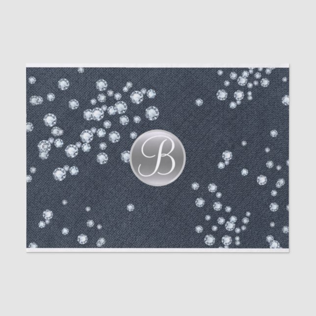 Papier Mousseline Diamants en Denim Bling Monogramme Initial éparpil (Recto)