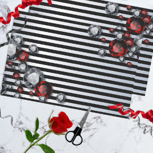 Papier Mousseline Diamants et rubis sur bandes noires et argentées
