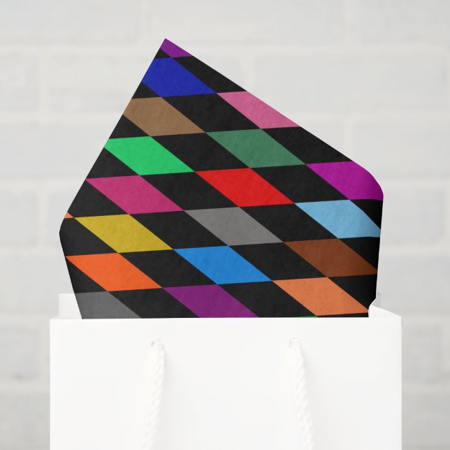 Papier Mousseline Diamants Harlequin Colorés Design Noir  (Sac cadeau)