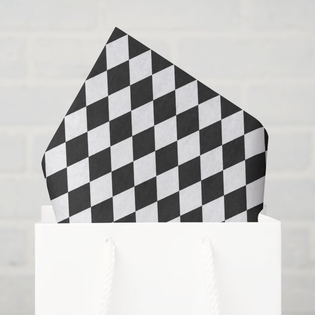 Papier Mousseline Diamants Harlequin Noir & Blanc (Sac cadeau)