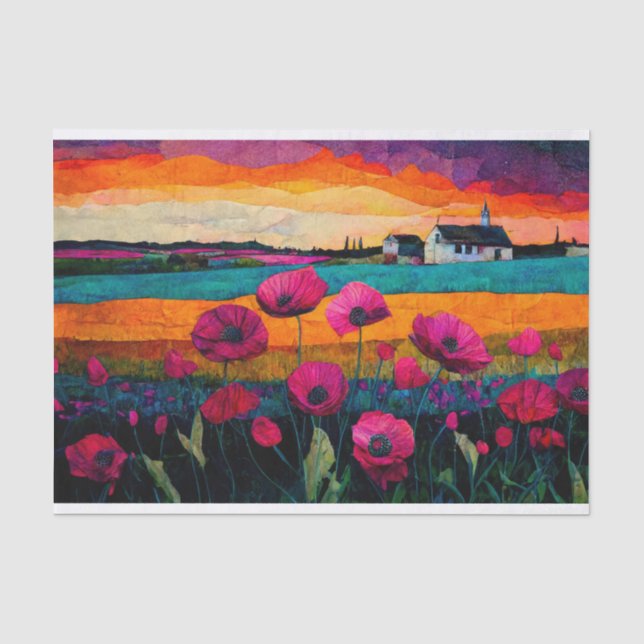 Papier Mousseline Dimanche matin lever de soleil, Église de campagne (Recto)