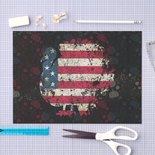 Papier Mousseline Dinde de Thanksgiving avec drapeau américain (Artisanat)