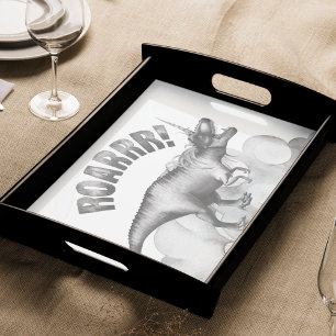 Papier Mousseline Dinocorn Roar Silver Monochrome Minimal Wordart