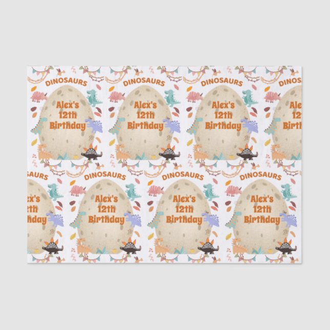Papier Mousseline Dinosaur fête d'anniversaire avec l'oeuf géant Din (Recto)