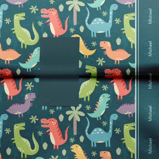 Papier Mousseline Dinosaur Motif Blue Monogrammed Kid Boy Party (Créateur téléchargé)