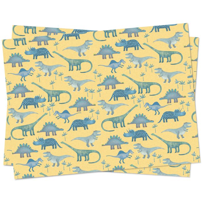 Papier Mousseline Dinosaur Motif papier de tissus jaune (Fun yellow and blue dinosaur tissue paper)