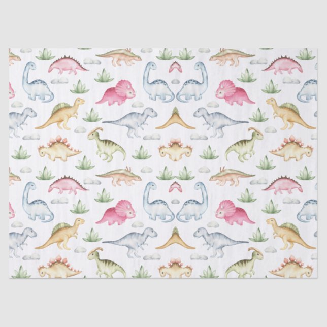 Papier Mousseline Dinosaure rose fête d'anniversaire, Filles Dinosau (Recto)
