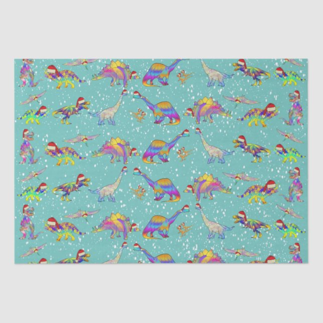 Papier Mousseline Dinosaures de Noël à Santa Hats (Recto)