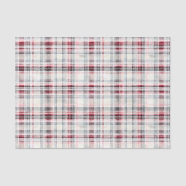 Papier Mousseline Distressed Watercolor Christmas Plaid on White BG (Recto)