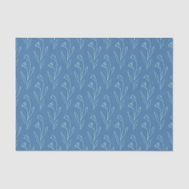 Papier Mousseline Ditsy Dainty Boho Floral Line Art Dessin en bleu  (Recto)