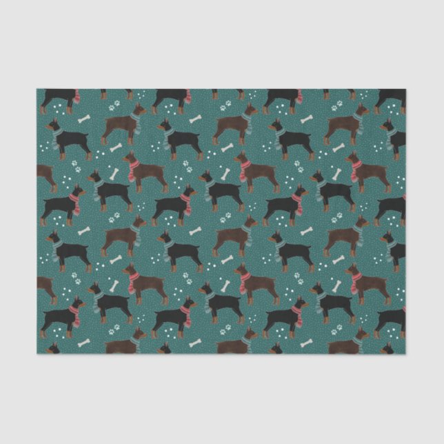 Papier Mousseline Dobermans rouges et noirs dans Scarves Motif d'hiv (Recto)