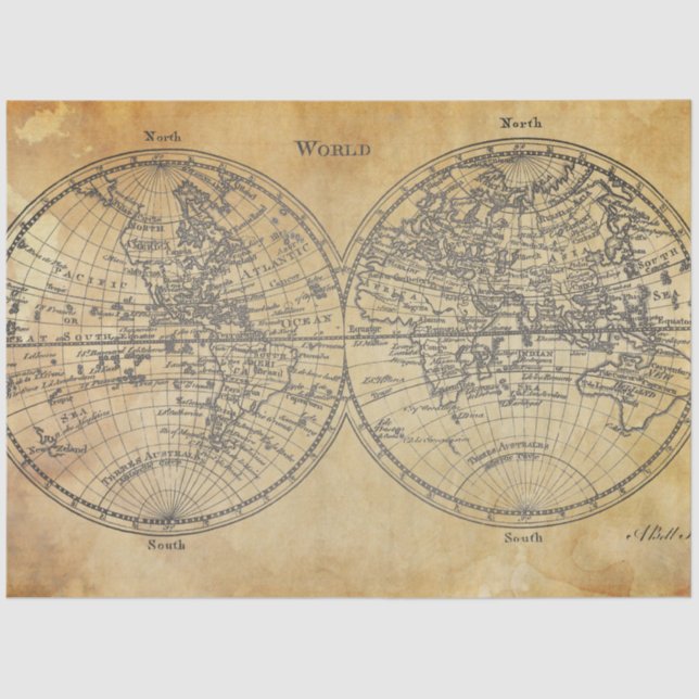 Papier Mousseline Document de découpage de la carte mondiale (Recto)