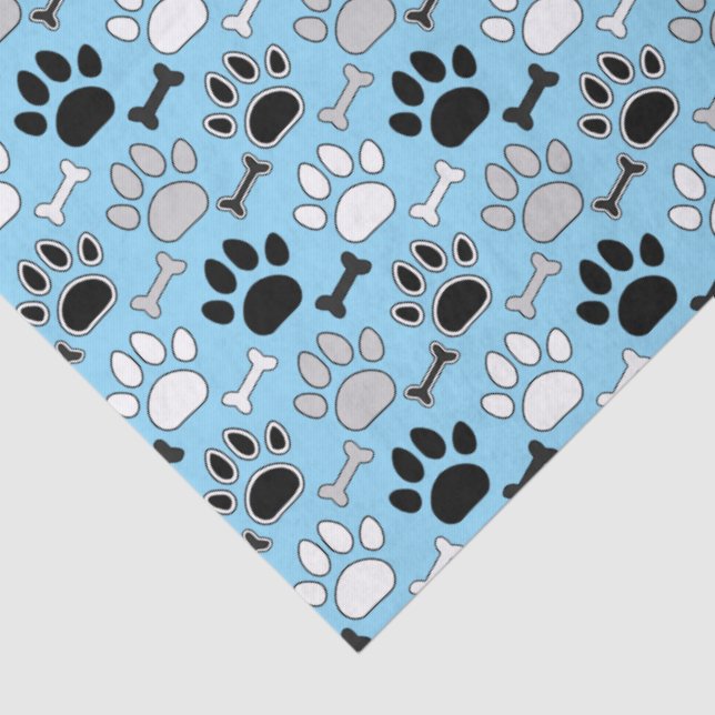Papier Mousseline Dog Paw Prints and Bones Pattern Blue (Détail)