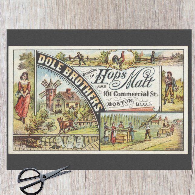 Papier Mousseline Dole Brothers Ad Hops et Malt Ephemeral Decoupage (Créateur téléchargé)