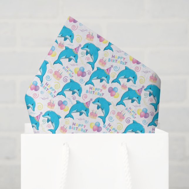 Papier Mousseline Dolphin Birthday Tissue Paper (Sac cadeau)