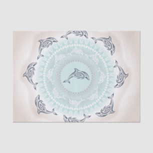 Papier Mousseline Dolphins Mandala Pale Blue Taupe