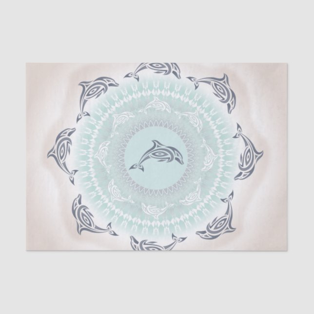Papier Mousseline Dolphins Mandala Pale Blue Taupe (Recto)