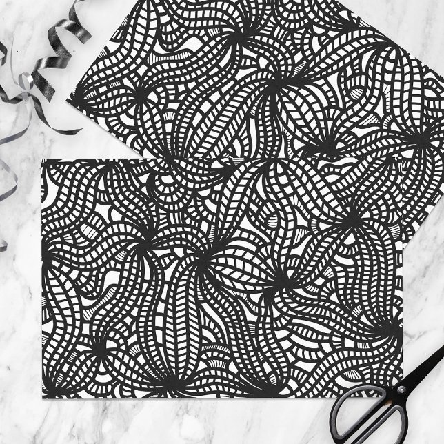 Papier Mousseline Doodle Abstrait bio tiré à la main noir et blanc (Créateur téléchargé)