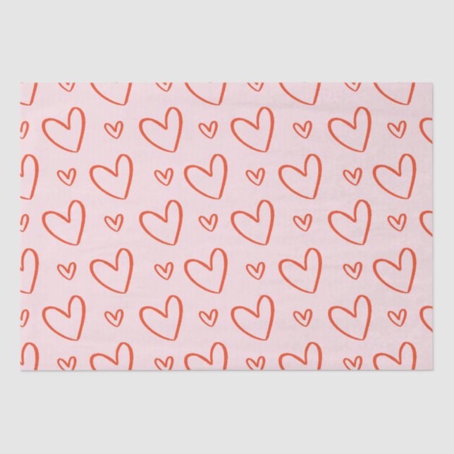 Papier Mousseline Doodles de coeur mignons - rose et rouge (Recto)