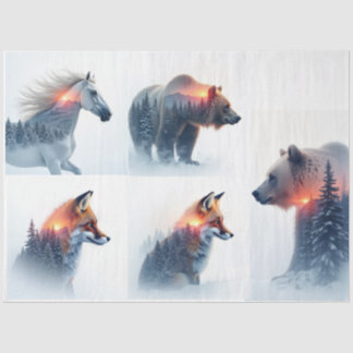 Papier Mousseline Double exposure Wild animal bundle