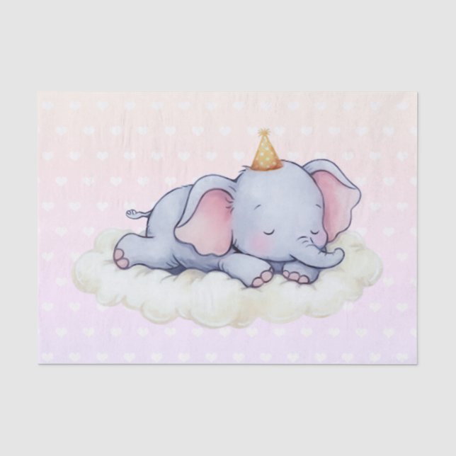 Papier Mousseline Douce Baby Shower Éléphant Bébé Endormi (Recto)