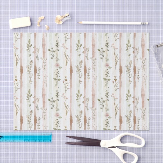 Papier Mousseline Douche de Mariage Rayures Florales Roses  (Artisanat)
