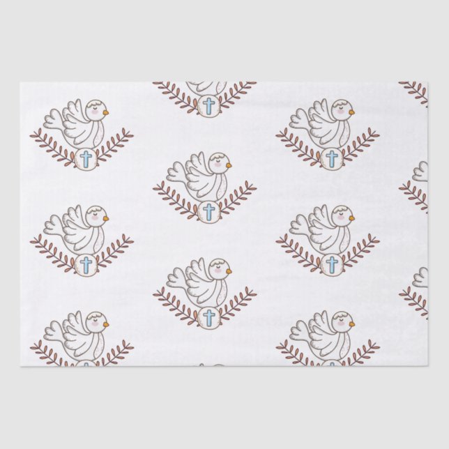Papier Mousseline Dove Cross Religieux Baptême Christening (Recto)