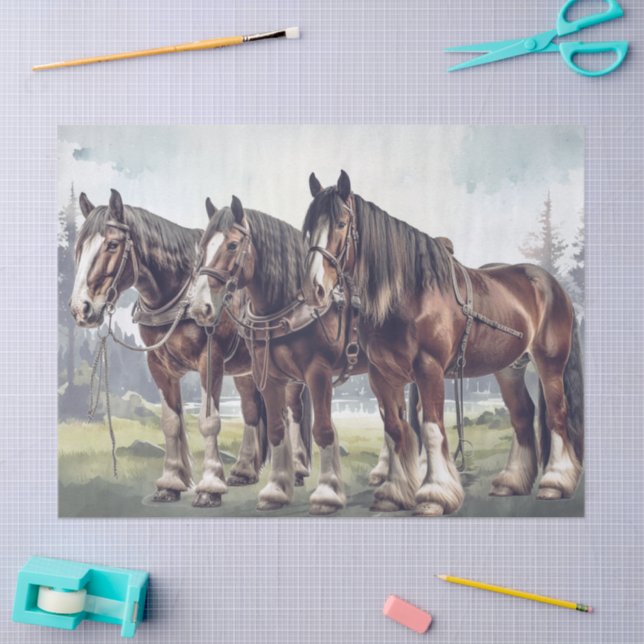 Papier Mousseline Draft Horses Decoupage (Artisanat)