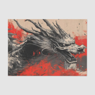 Papier Mousseline Dragon chinois majestueux avec plaque d'encre roug