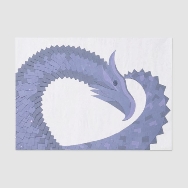 Papier Mousseline Dragon de coeur gris bleu sur blanc (Recto)