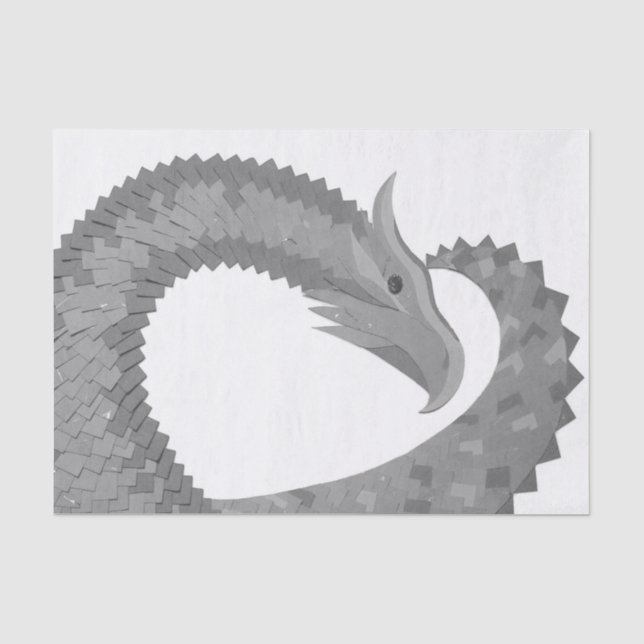 Papier Mousseline Dragon de coeur gris sur blanc (Recto)