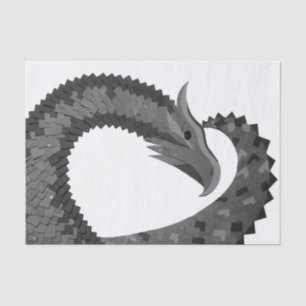 Papier Mousseline Dragon de coeur noir sur blanc