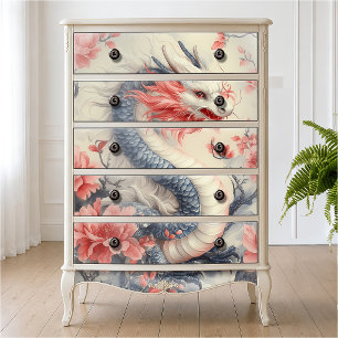Papier Mousseline Dragon Impérial Zen Japonais & Fleur de Pivoine Ro