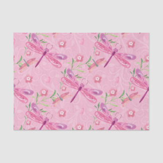 PAPIER MOUSSELINE DRAGONFLIERS ROSE ET PURPLE EN COULEUR D'EAU