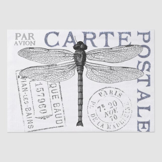 Papier Mousseline Dragonfly Carte Postale Français Postmark Decoupag (Recto)